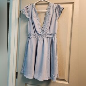 Dusty Blue Lace Trim Mini Dress NWOT